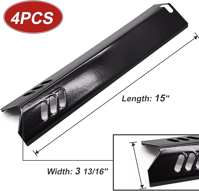 15 inch Porcelain Grill Heat Shields Replacment for Dyna-Glo DGF510SBP, DGF493BNP, Set of 4 Barbeque Grill Heat Plates for Backyard Grill Replacement Parts BY15-101-001-02, BY13-101-001-13, GBC1460W