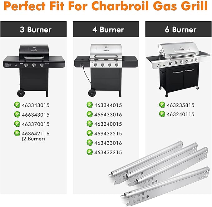 Grill Replacement Parts for Charbroil Advantage Series 4 Burner 463344015 463343015 463433016 463240115 463240015 463432215 Gas Grills, Burner Tubes, Heat Plates, Carryover Tubes.