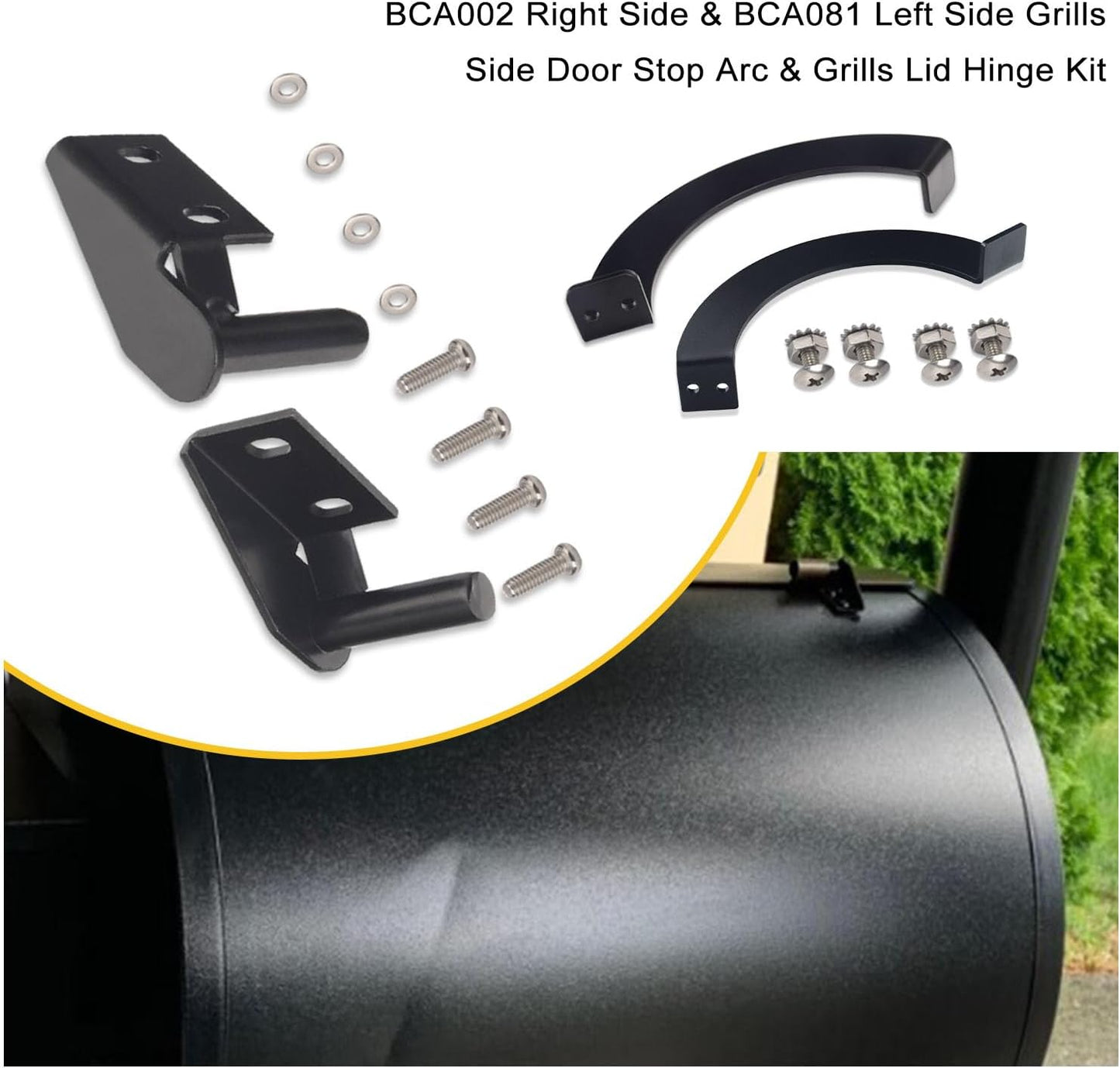 Grills Side Door Stop Arc & Grills Lid Hinge Kit for Traeger Pellet Grills, Include Left Side & Right Side Hinge Door Stop Arc BCA002 Right Side BCA081 Left Side