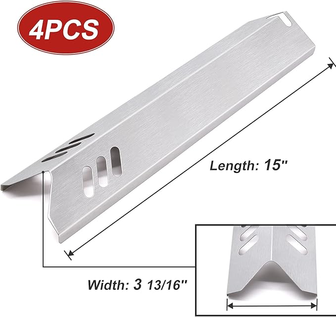 15 inch Grill Heat Shields Replacement for Dyna-Glo DGF493BNP, DGF510SBP, Set of 4 Barbeque Grill Heat Plates for Backyard Grill Replacement Parts BY15-101-001-02, BY13-101-001-13, GBC1460W