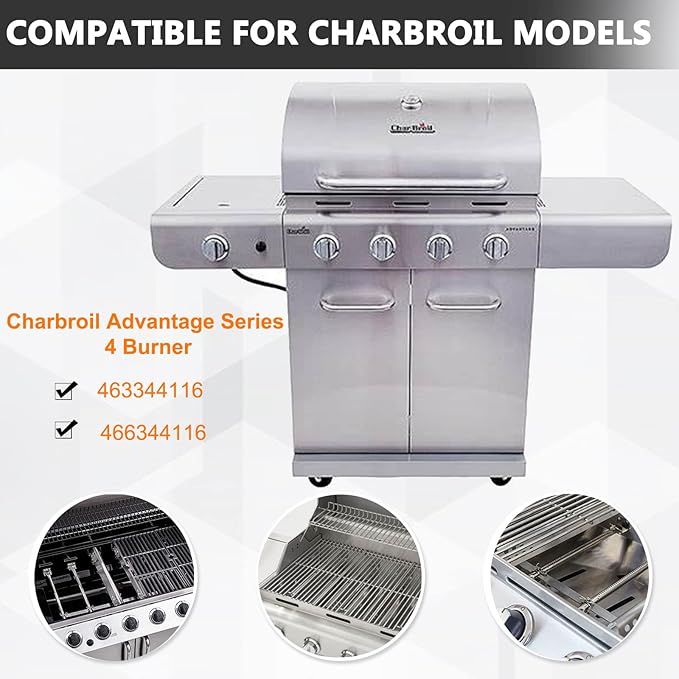 463344116 Grill Parts for Charbroil Advantage 4 Burner. Heat Plate Shields, Burner, Carryover Tube and Igniters for Charbroil 463344116 Replacement Parts, Char-Broil 466344116, G4328M00W1, G3610003W1