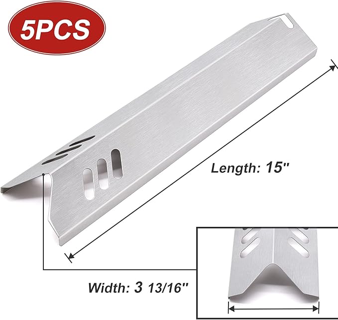 15 inch Grill Heat Shields Replacement for Dyna-Glo DGF510SBP, DGF493BNP, Set of 5 Barbeque Grill Heat Plates for Backyard Grill Replacement Parts BY15-101-001-02, BY13-101-001-13, GBC1460W