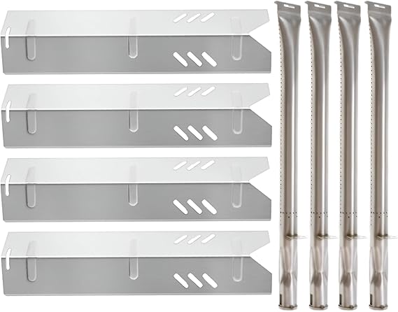15 inch Outdoor Set of Four Replacement Heat plates and Burners for Uniflame, Better Home and Garden, Dyna Glo 4 burner grill parts, Backyard Grill Replacement Parts, dgf493bnp parts, Stainless Steel