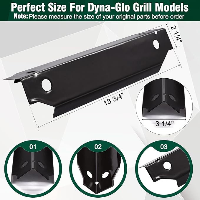 13 3/4" Grill Replacement Parts for Dyna-Glo 3-Burner DGC310CNP-D, DGC310RNP-D, DGC310BNP-D Grill Models. Grill Heat Plate, Heat Shields, Burner Cover for Dyna-Glo DGC310CNP-D.