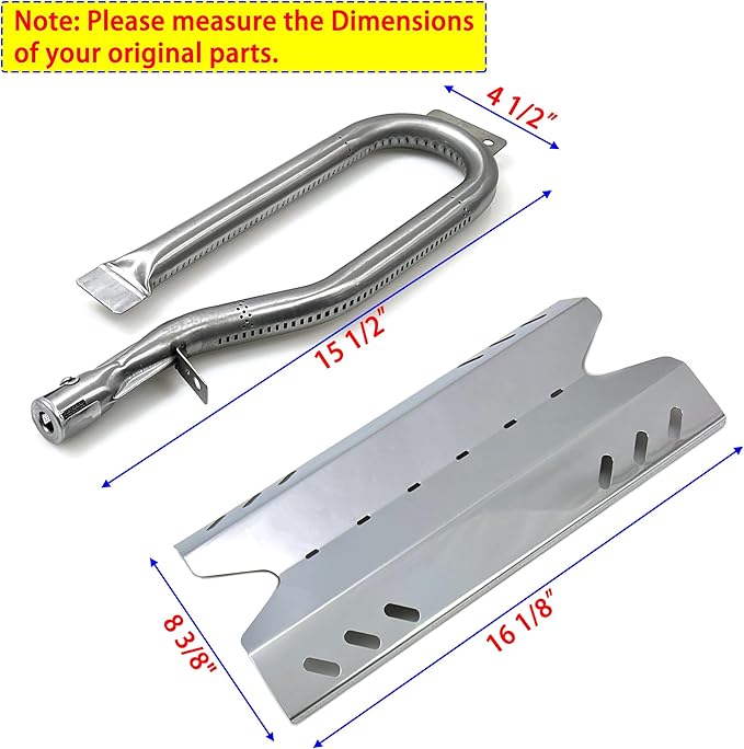 Replacement for Members Mark BQ05046-6, BBQ Pro BQ05041-28, BQ51009, Sam's Club, Outdoor Gourmet BQ05037-2, BQ05046-6A Gas Grills, Burner Tube, Stainless Steel Heat Plate, 3pk