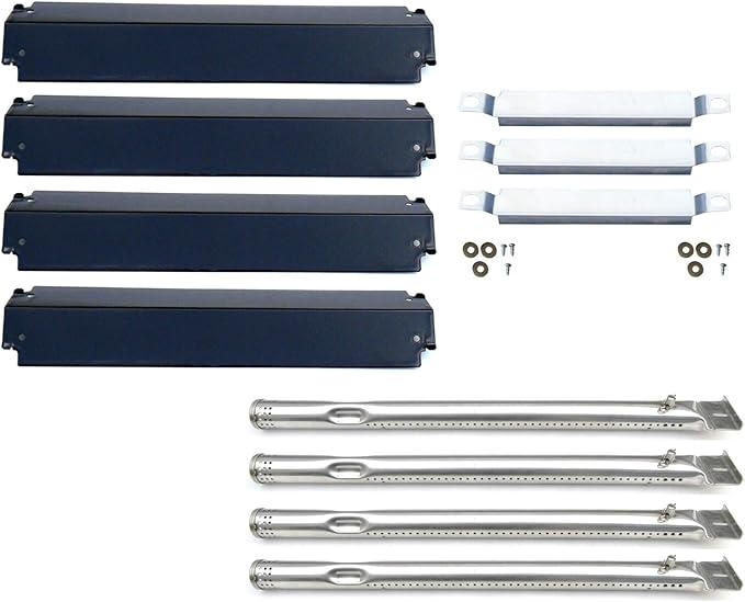 Parts Kit Replacement for Charbroil 463247310,463257010 Gas Grill Burner,Crossover Tubes,Heat Shield-4 Pack (SS Burner + SS Carry-Over Tubes + Porcelain Steel Heat Plate)