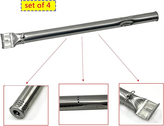 Parts Kit Replacement for Charbroil 463247310,463257010 Gas Grill Burner,Crossover Tubes,Heat Shield-4 Pack (SS Burner + SS Carry-Over Tubes + Porcelain Steel Heat Plate)
