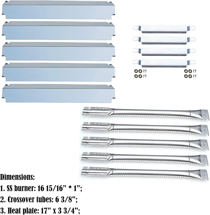 Parts Kit Replacement for Charbroil Commercial 463268806 Gas Grill Burner,Carryover Tubes,Heat Plates (SS Burner + SS carry-over tubes +SS Heat Plate)