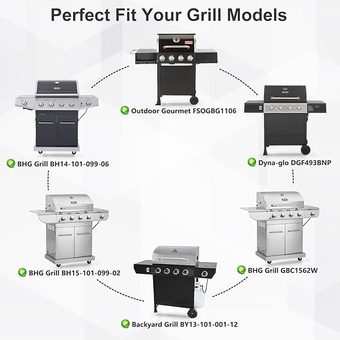 15 inch Grill Replacement Parts for Dyna-Glo DGF510SBP, DGF493BNP, DGB494SPB, Backyard Grill BY13-101-001-12, BY14-101-001-02, BY14-101-001-099, Grill Heat Plate Shields and Burner Tubes.