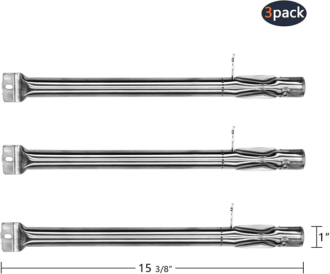 15 3/8" BBQ Gas Grill Replacement Stainless Steel Pipe Tube Burner for BBQ Pro, Kenmore Sears, K Mart Part, Members Mark Part, Outdoor Gourmet, Lowes Model Grills (3-Pack)
