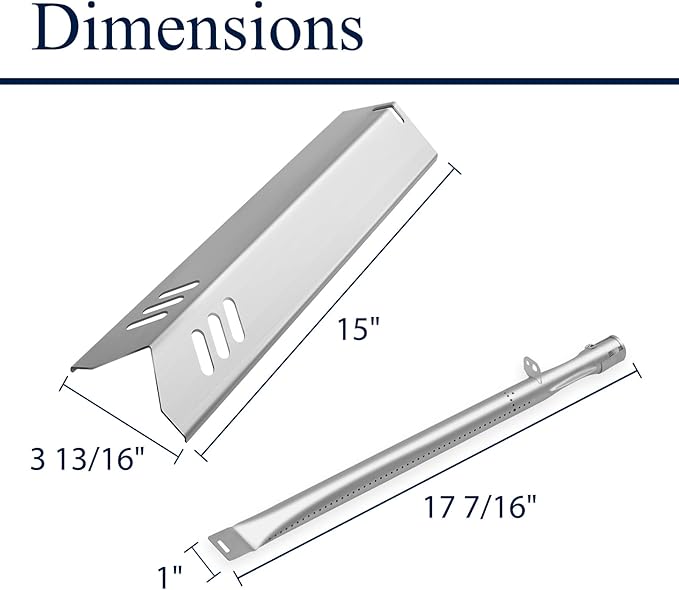15 inch Heat Plate and Burner Tube Kit for Dyna Glo DGF510SBP DGF493BNP, DGB494SPB, Backyard Grill BY13-101-001-12, 5 Pack Stainless Steel Grill Part Replacement
