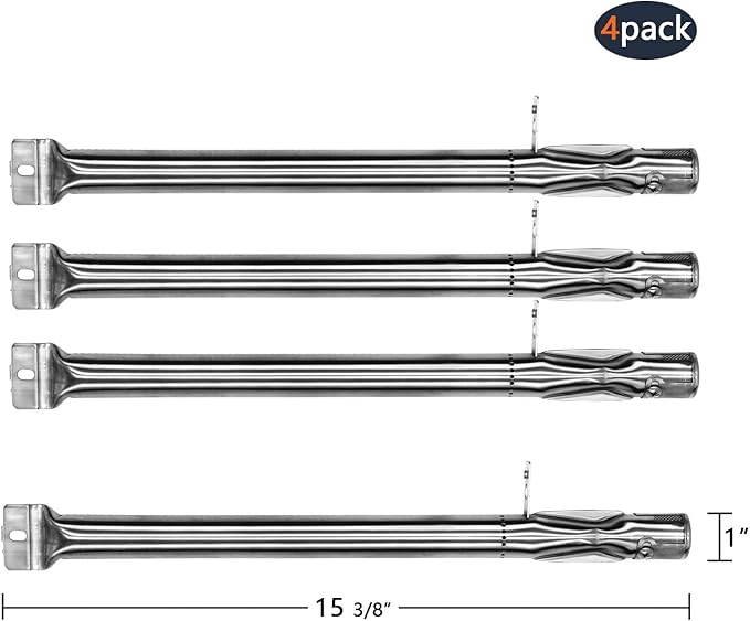 15 3/8" BBQ Gas Grill Replacement Stainless Steel Pipe Tube Burner for Kenmore Sears, K Mart Part, Members Mark Part, Outdoor Gourmet, Lowes Model Grills, 4-Pack