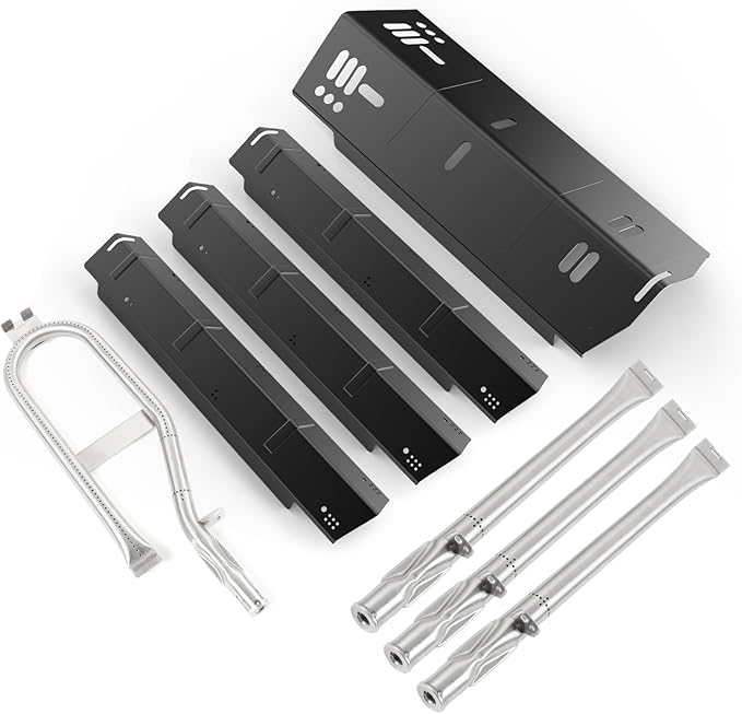 4 Burner Grill Replacement Parts for Dyna-Glo DGH450CRP DGH450CRP-D DGH450CRN DGH450CRN-D DGH451CRP DGH451CRP-D, Porcelain Steel Grill Heat Tent Plates and Stainless Steel Burner Tube Kit