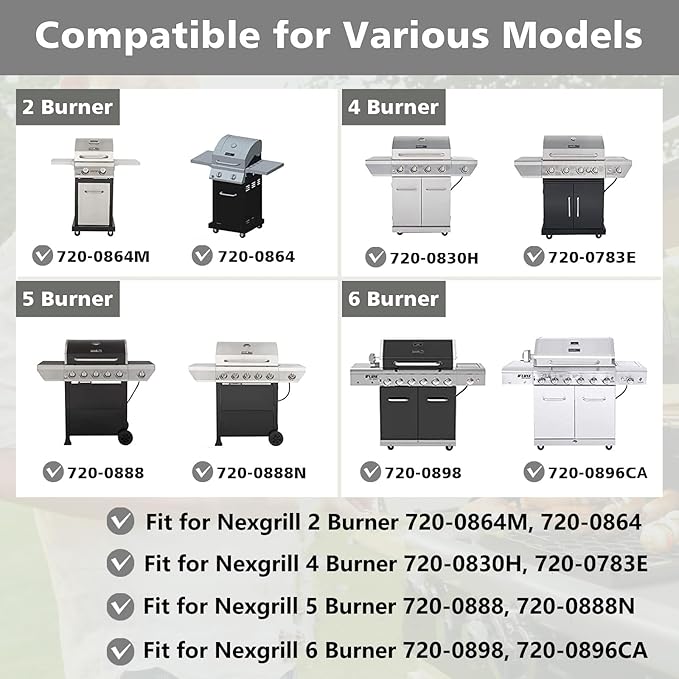 4 Burner Grill Replacement Parts for Nexgrill Grill 720-0830H, 720-0864, 720-0864M, 720-0882S, 720-0888, 720-0888A, 720-0888N, Grill Flame Tamer & Igniter & Burner Replacement for Nexgrill