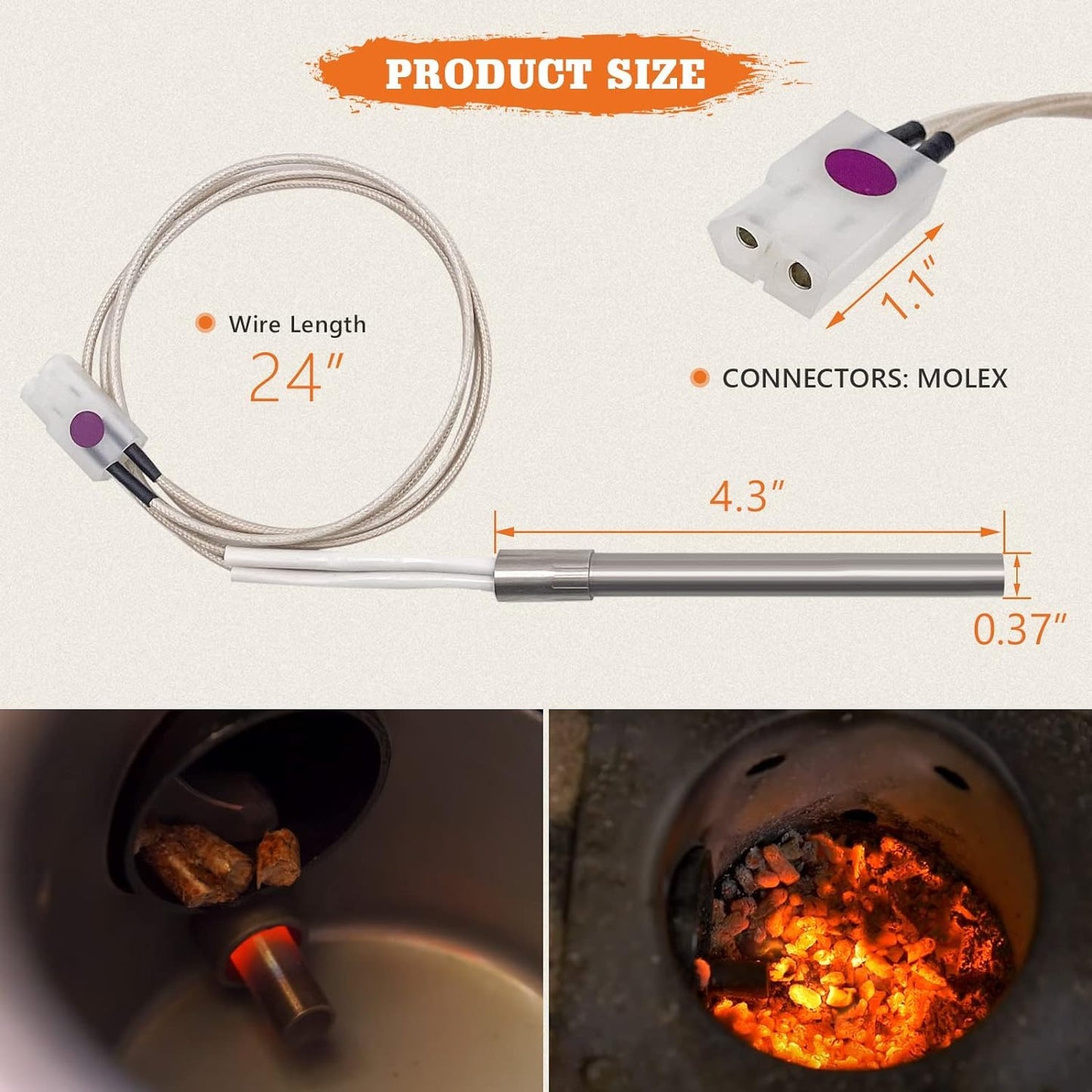 2 Pack Hot Rod Igniter Kit Replacement for Pit Boss, Pellet Grill Igniter Rod Heating Element for Pitboss, for Traeger & Camp Chef Grill, with 2 Fuses