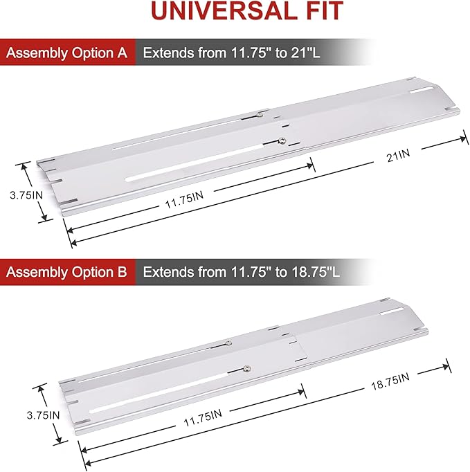 Universal Grill Heat Plates Heat Tents Heat Shields for Gas Grill, Adjustable Barbecue BBQ Grill Flame Tamers Burner Covers Heat Deflectors, Stainless Steel Gas Grill Replacement Parts, 3-Pack