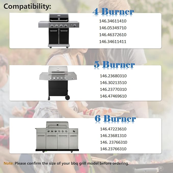 Grill Replacement Parts for Kenmore 6 Burner 146.23681310 146.47223610 146.23766310 Gas Grill Models. Stainless Steel Grill Burner Tubes, Heat Plates, Carryover Tubes Replacement Kit.