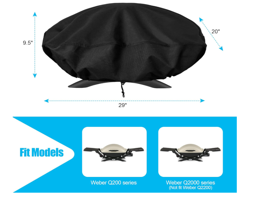 7111 Grill Cover for Weber Q2000 and Q200 Series Gas Grills, Portable BBQ Grill Cover with Adjustable Hauling Rope,600D