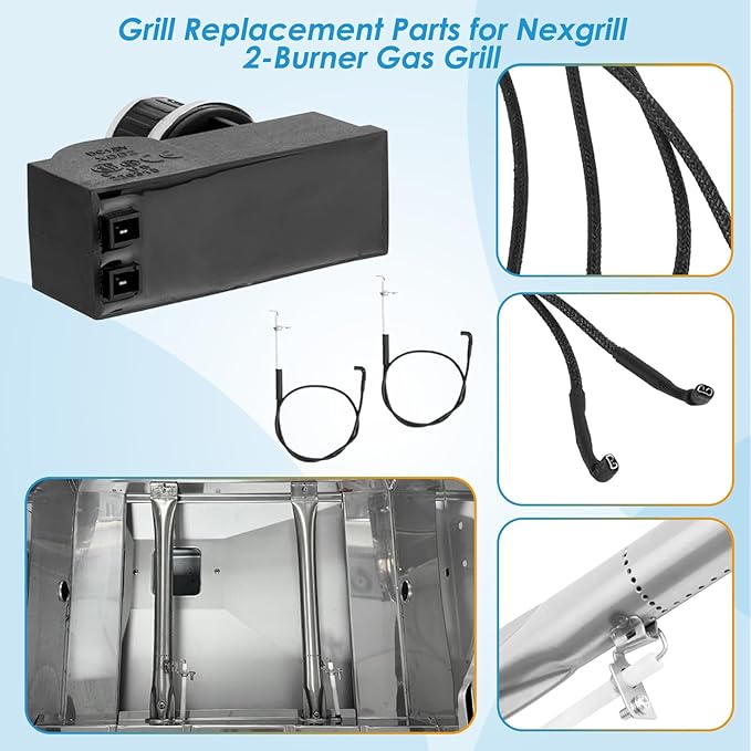 Grill Igniter for Nexgrill Deluxe 2-Burner 720-0864R 720-0864RA 720-0864BA, 2-Outlets Push Button Grill Ignitor w/Wires for Nexgrill Igniter Replacement