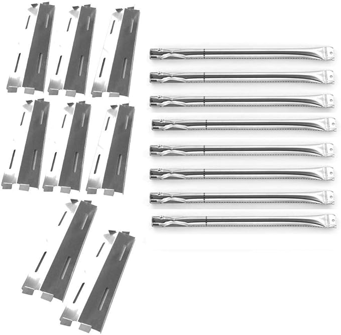 17" Replace parts 8 Pack Stainless Steel Heat Plates and Stainless Steel Grill Burners Replacement for Bakers and Chefs GR2039201-BC-00, GD430, ST1017-012939, Grill Chef, Members Mark Gas Grill Models