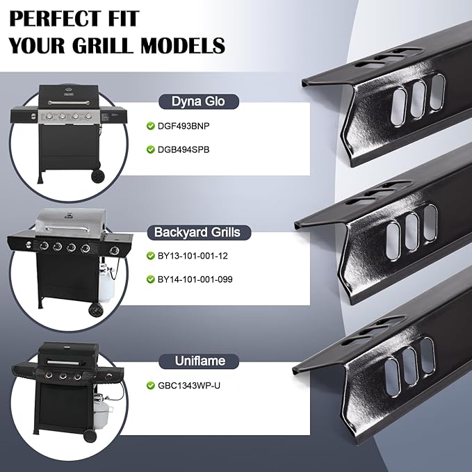 16 4/9" Grill Replacement Parts for Dyna Glo DGF493BNP, DGB494SPB, Backyard Grills BY13-101-001-12, BY14-101-001-099 and Uniflame GBC1343WP-U. Grill Grates, Heat Plates Shields for Dyna Glo 4 Burner