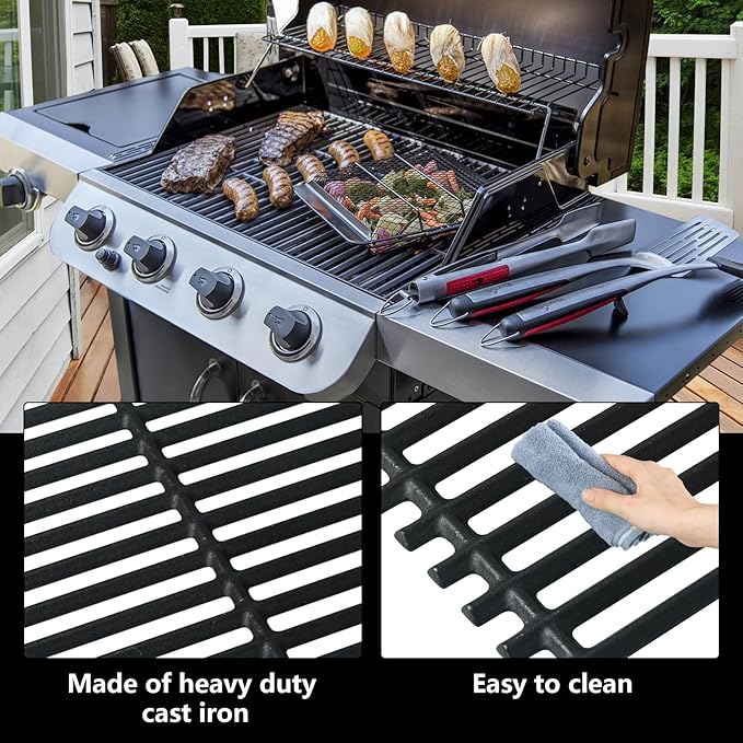 Grill Grates 17" x 8 3/4" for Charbroil Commerical TRU Infrared 2 Burner 463675016 463642316 463644220 463632320 G369-0030-W2, 17" Cast Iron Cooking Grate for Nexgrill 720-0864M