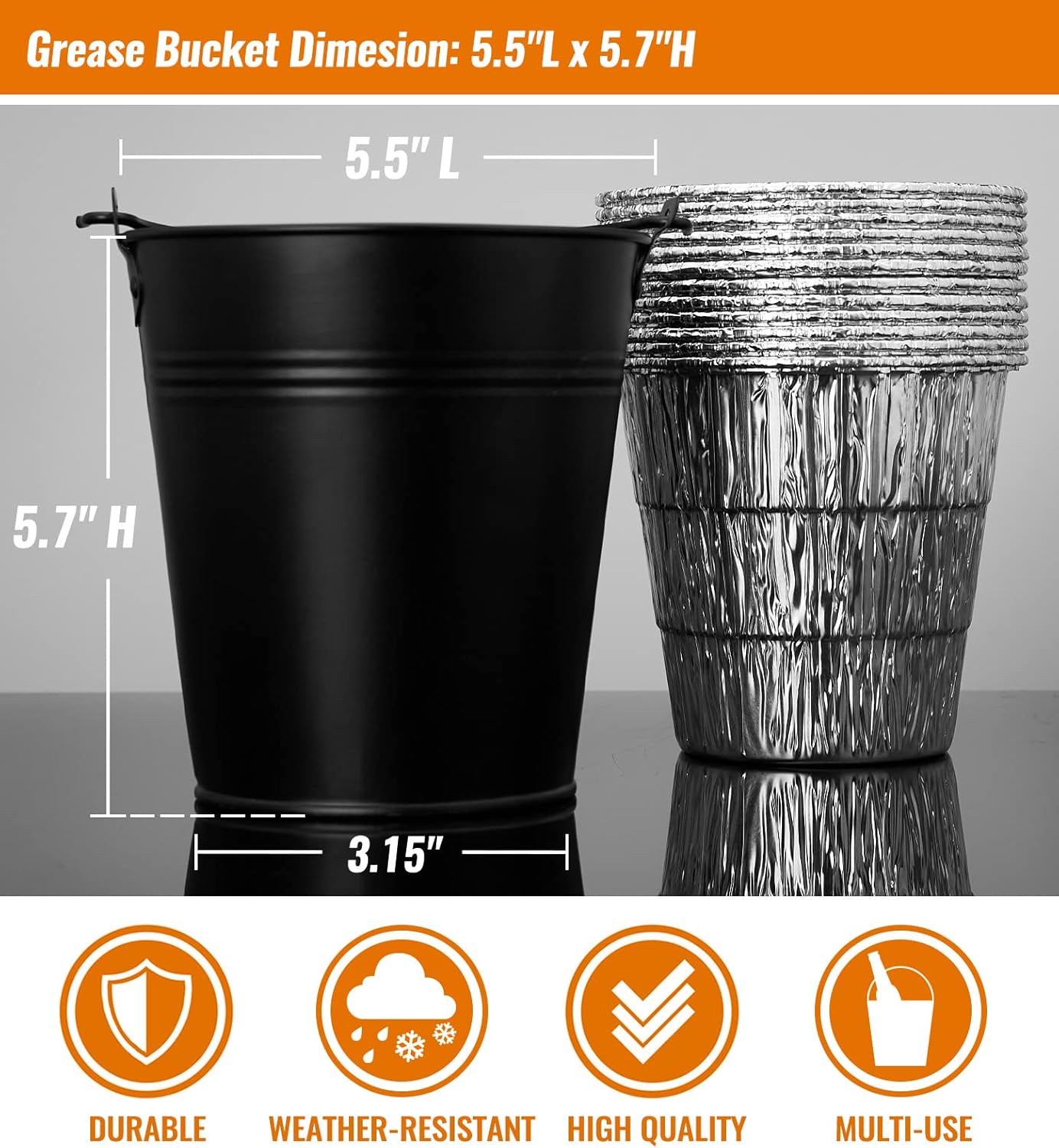 Grease Bucket HDW152 with 20-Pack Grease Bucket Liner for Traeger, Grease Bucket for Traeger Pro Series 575/780, 22/34 Series, Ironwood 650/885 Grills