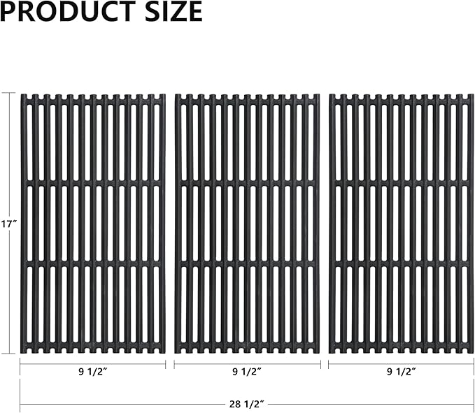 Grill Grates 17"x9 1/2" for Charbroil Commerical TRU Infrared 466242715 463242715 463242716 G533-0009-W1, Lowe's 606682, Walmart 555179228, Cast Iron Cooking Grate for Nexgrill 720-0882A, 3Pack