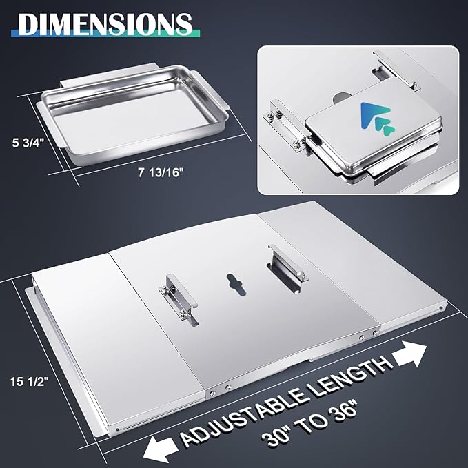 Grease Tray with Catch Pan for Charbroil, Nexgrill, Dyna Glo, Kenmore, BHG, Expert, Backyard, Uniflame, Members Mark, Monument Grill Replacement Parts, Adjustable 30''-36'' Gas Grill Drip Pan