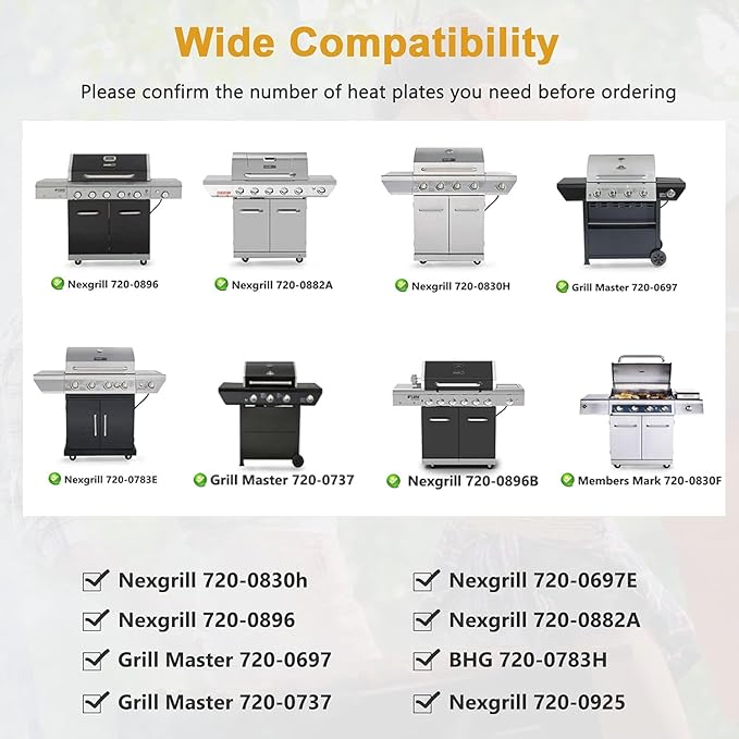Grill Replacement Parts for Nexgrill 6 Burner 720-0896B 720-0830H 720-0882A 720-0783E 720-0896, Grill Master 720-0697 720-0737, Grill Heat Tent Plate Buner Cover for Members Mark 720-0830F