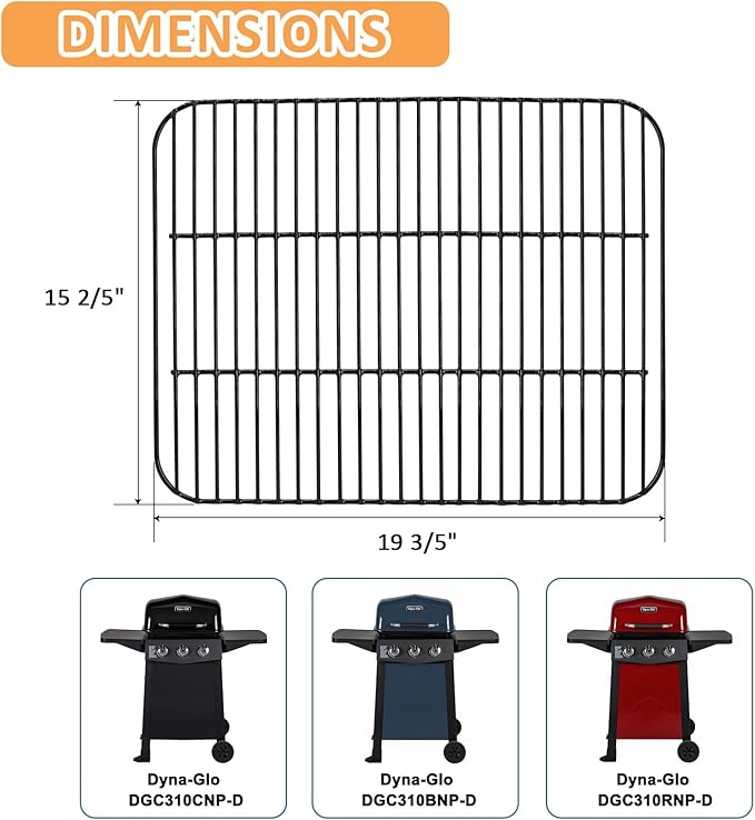 19 3/5” Grill Replacement Parts for Dyna Glo DGC310CNP-D, DGC310BNP-D, DGC310RNP-D, Grill Cooking Grates, Heat Plates Tents Shields and Burner Tubes for Dyna-Glo 3-Burner Open Cart Propane Gas Grills.