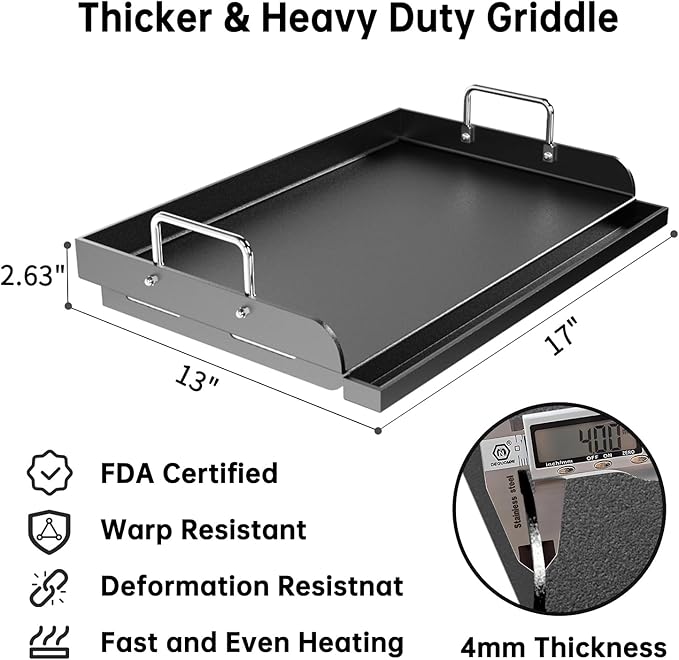 Universal Griddle for Gas Grill - 17" x 13" Nonstick Ceramic Coating Grill Griddle Insert for Gas Grill, Stove and Charcoal Grill, Flat Top Griddle Plate for Outdoor Grill/Camping/Tailgating