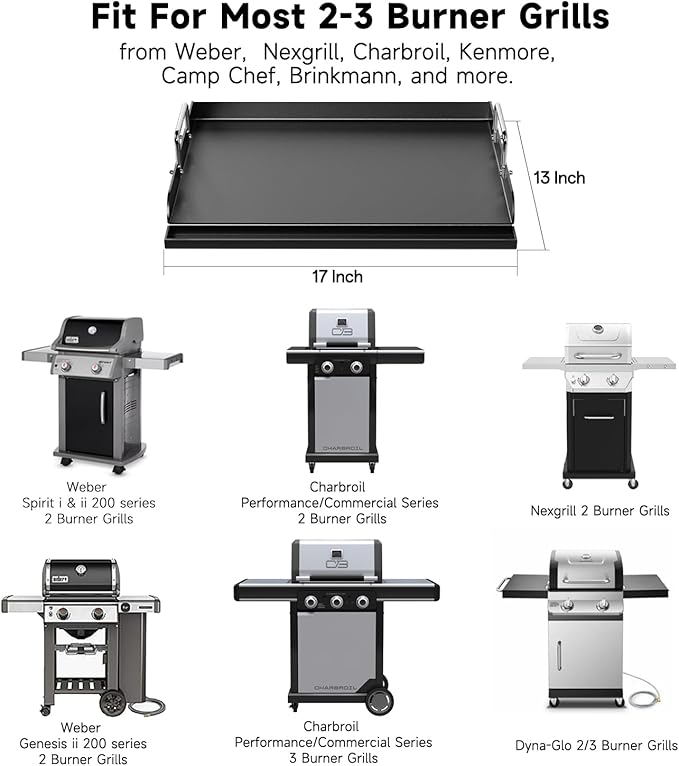 Universal Griddle for Gas Grill - 17" x 13" Nonstick Ceramic Coating Grill Griddle Insert for Gas Grill, Stove and Charcoal Grill, Flat Top Griddle Plate for Outdoor Grill/Camping/Tailgating