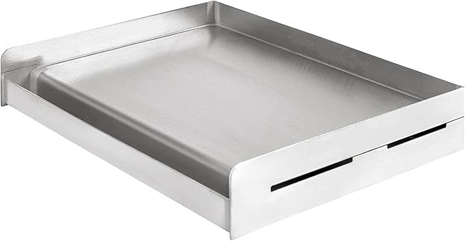 100% Stainless Steel Universal Griddle with Even Heating Cross Bracing for Charcoal/Gas Grills, Camping, Tailgating, and Parties (18"x13"x3")