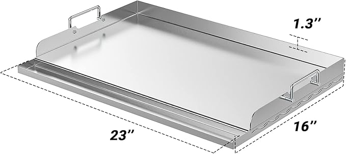 Universal Stainless Steel Griddle Plate with Even Heating Bracing for BBQ Charcoal/Gas Grills, 23" x 16" Rectangular Hibachi Flat Top Griddle for Indoor/Outdoor Cooking