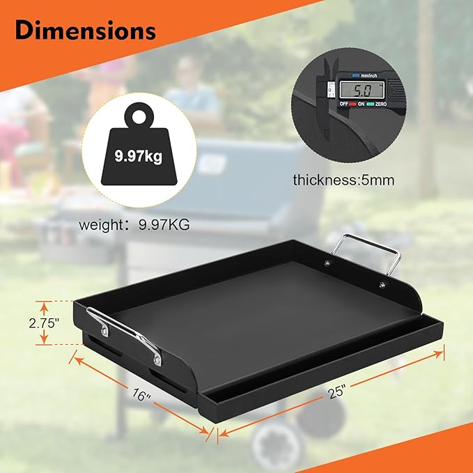 25" x16" Nonstick Griddle for Gas Grill, Flat Top Cast Iron Griddle Insert for Outdoor Gas Grill, Griddle Flat Top Plate for weber, nexgrill, charbroil, camp chef, ken-more Grills