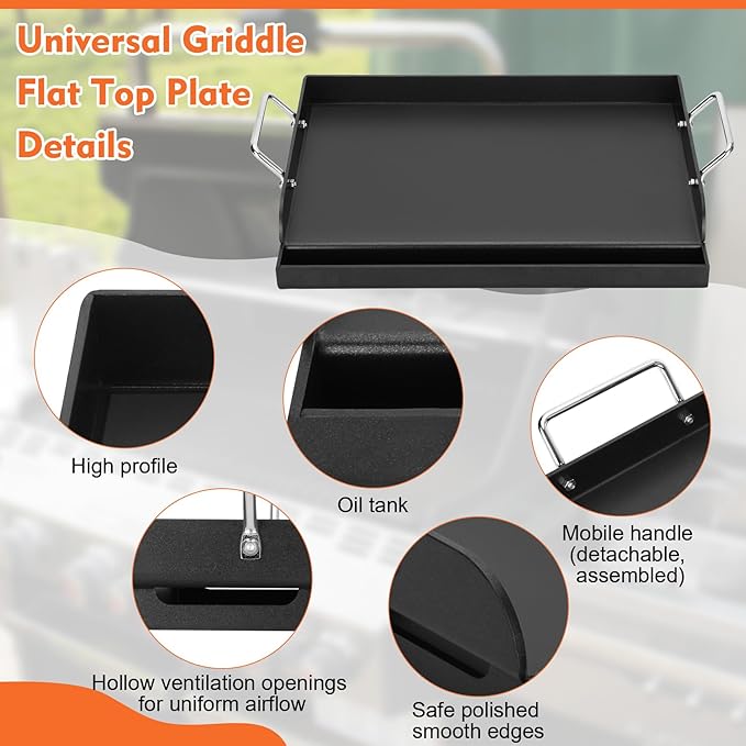 25" x16" Nonstick Griddle for Gas Grill, Flat Top Cast Iron Griddle Insert for Outdoor Gas Grill, Griddle Flat Top Plate for weber, nexgrill, charbroil, camp chef, ken-more Grills
