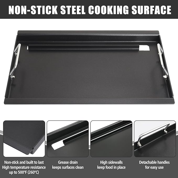 Full Size Griddle Inserts for Kenmore 146.16197210 146.16142210 146.16198210 146.16222010 146.16197211 Flat Top Griddle for Kenmore Grill Parts 4 Burner 146.16198211, Carbon Steel