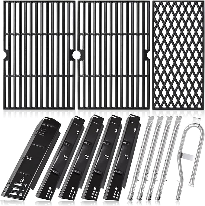 29” Grill Replacement Parts for Dyna Glo DGH474CRP, DGH483CRP, DGH474CRN-D, DGH474CRN, Cast Iron Grill Grates, Porcelain Heat Plates Shields Tents and Burners for Dyna-Glo Grill Replacement Parts.