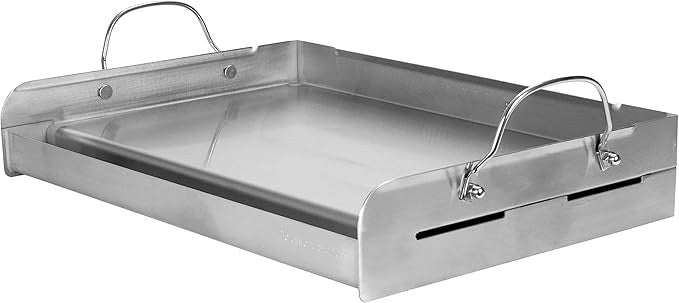 25" x16" 100% Stainless Steel Griddle with Even Heat Cross Bracing and Removable Handles - For Grills, Camping, Tailgating