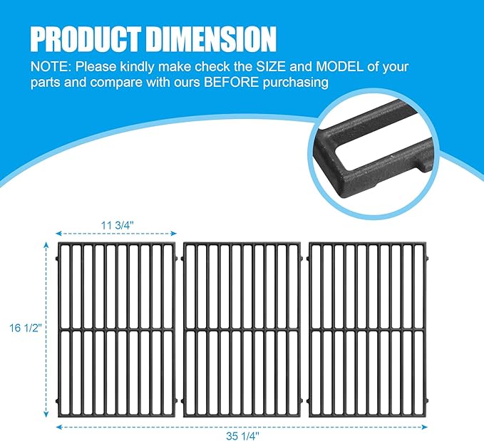 35 1/4“ DGB610SSP Grill Parts Kit for Dyna Glo DGF600SSP 6 Burner Gas Grills, Cast Iron Grates, Heat Plate Shield Flame Tamer Burner Tube Replacement for Dyna Glo 70-01-296 70-01-608 70-01-179 70-01-282
