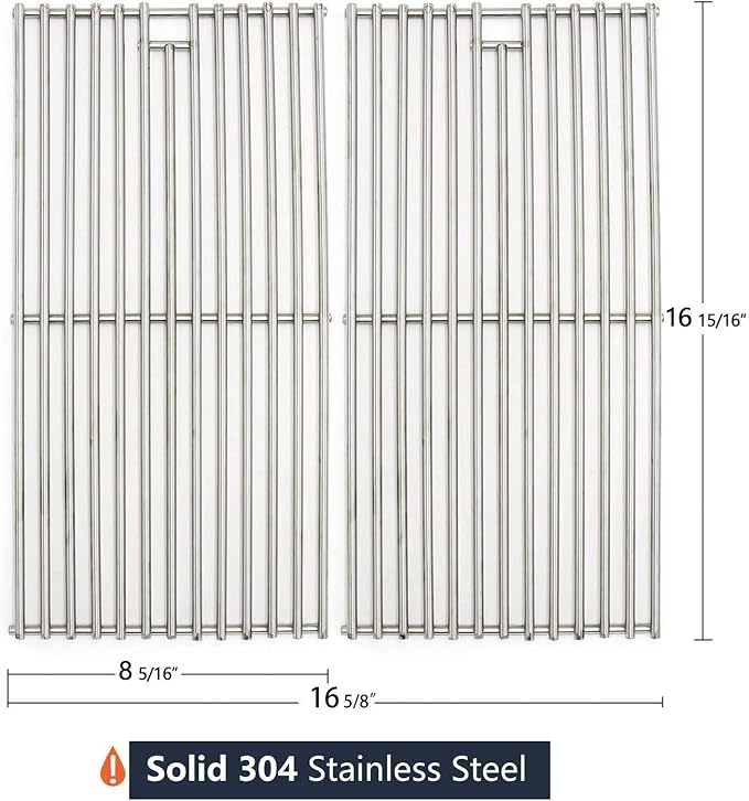 Solid SUS304 Stainless Steel Cooking Grates Replacement for 2 Burner Grill, Charbroil Performance 463672419 463672016 463633316 463672416, Infrared 463672019, Advantage 463642116 463642015