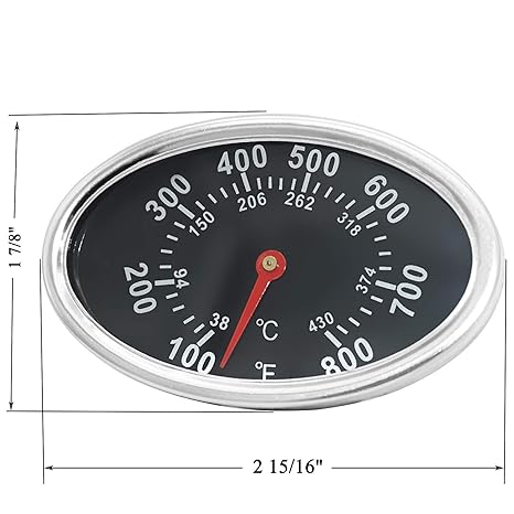 2 15/16” Lid Thermometer Temperature Gauge Replacement Parts for DYNA-GLO DGF510SBP, DGF493BNP, BBQ Grillware GGPL-2100, Heat Indicator for Backyard Grill BY13-101-001-12, GBC1461W, BY13-101-001-13 and others.