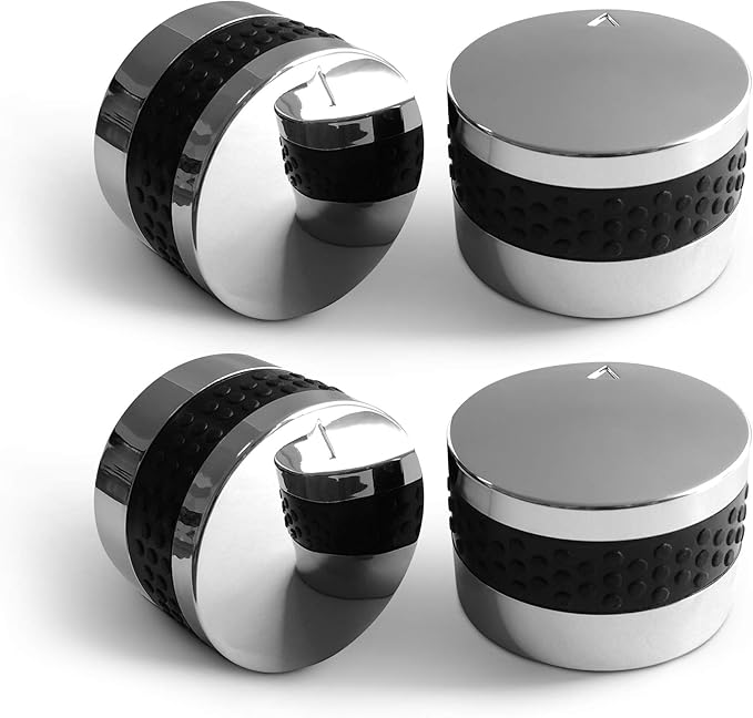 Grill Control Knob 4 Pack, Gas Burner Replacement, Chrome Plated Plastic with Nonslip Grip, Fits BBQ Gas Grills with D Shaped Valve Stem, Including 4 Knobs and 12 Adaptors