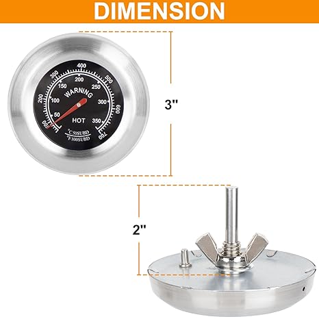3" BBQ Thermometer Gauge for Dyna Glo Grill Accessories DGN405DNC DGN576DNC-D, Master Forge BG179A BG2614B Grill Parts Accurate Heat Indicator for cuisinart, Stok, Uniflame, Backyard Grill Parts 700F