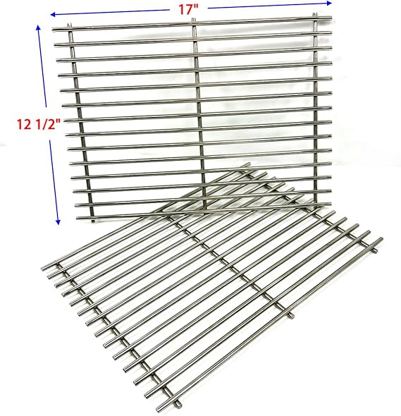 Solid Stainless Steel Cooking grids/grates 17" x 12 1/2" Replacement for Charbroil 461320507, 461320508, 463250509, Great Outdoors, Thermos, Vermont Castings Gas Grills, set of 2