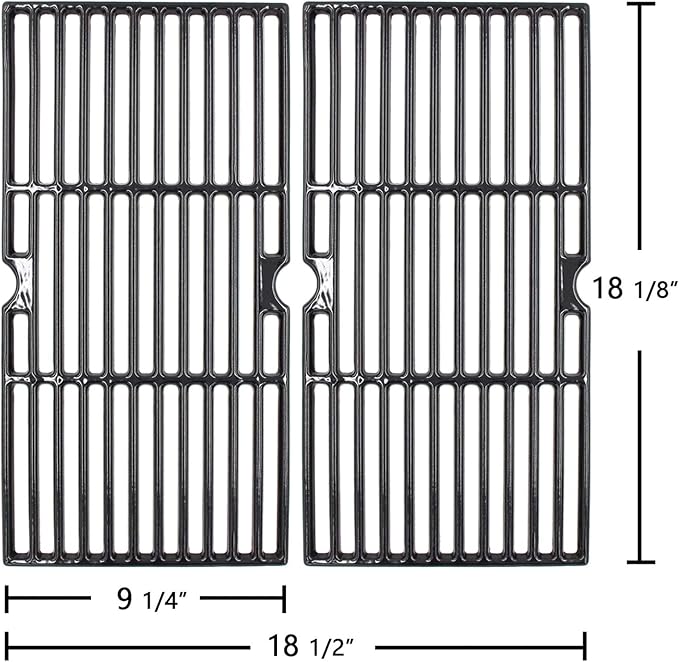 18 3/16" Polished Porcelain Coated Cast Iron Gas Grill Grates for Char-Broil Signature 463675517 Cabinet 350 2-Burner Gas Grill in Black/Stainless Steel, Enamel Coating Grill Grids, G422-0013-W1