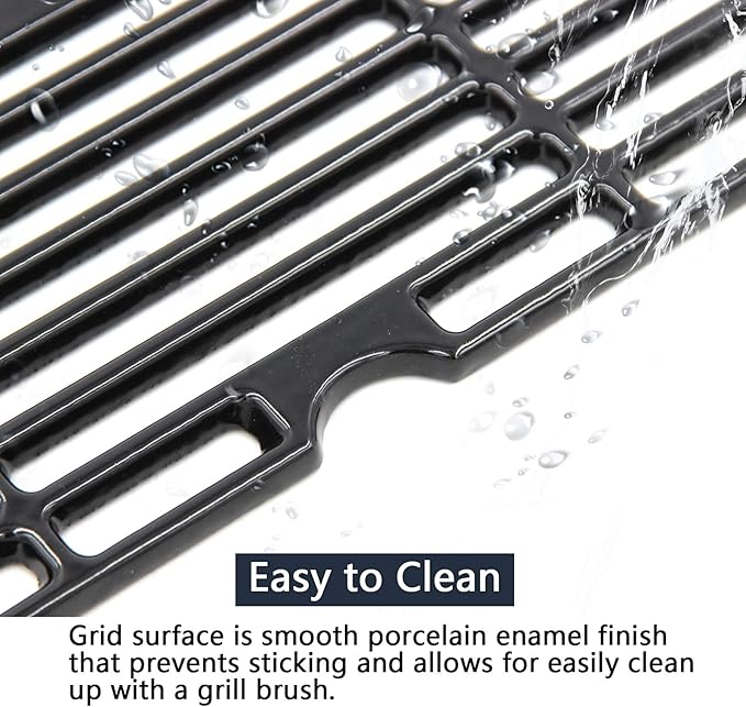 18 3/16" Polished Porcelain Coated Cast Iron Gas Grill Grates for Char-Broil Signature 463675517 Cabinet 350 2-Burner Gas Grill in Black/Stainless Steel, Enamel Coating Grill Grids, G422-0013-W1