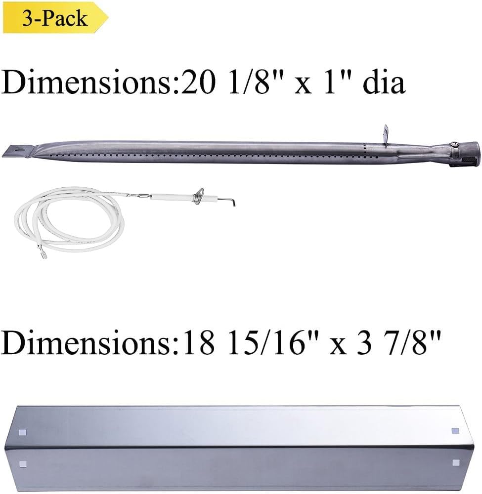 3-Pack Replacement Parts for Char-griller 3001, 3030, 4000, 5050, 5072, 5252, 5650, 4208, Stainless Steel Repair Kit Burner, Heat Plates, Ignitors