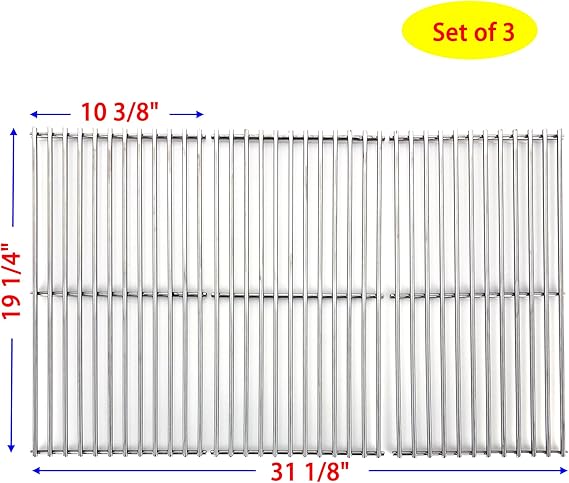 19 1/4" Solid Rod Stainless Steel Grill Grates Replacement for Brinkmann, Charmglow and Jenn Air 720-0337,720-0512, Members Mark 720-0582 , 720-0586 ,Kirkland 720-0193 720-0432, Set of 3